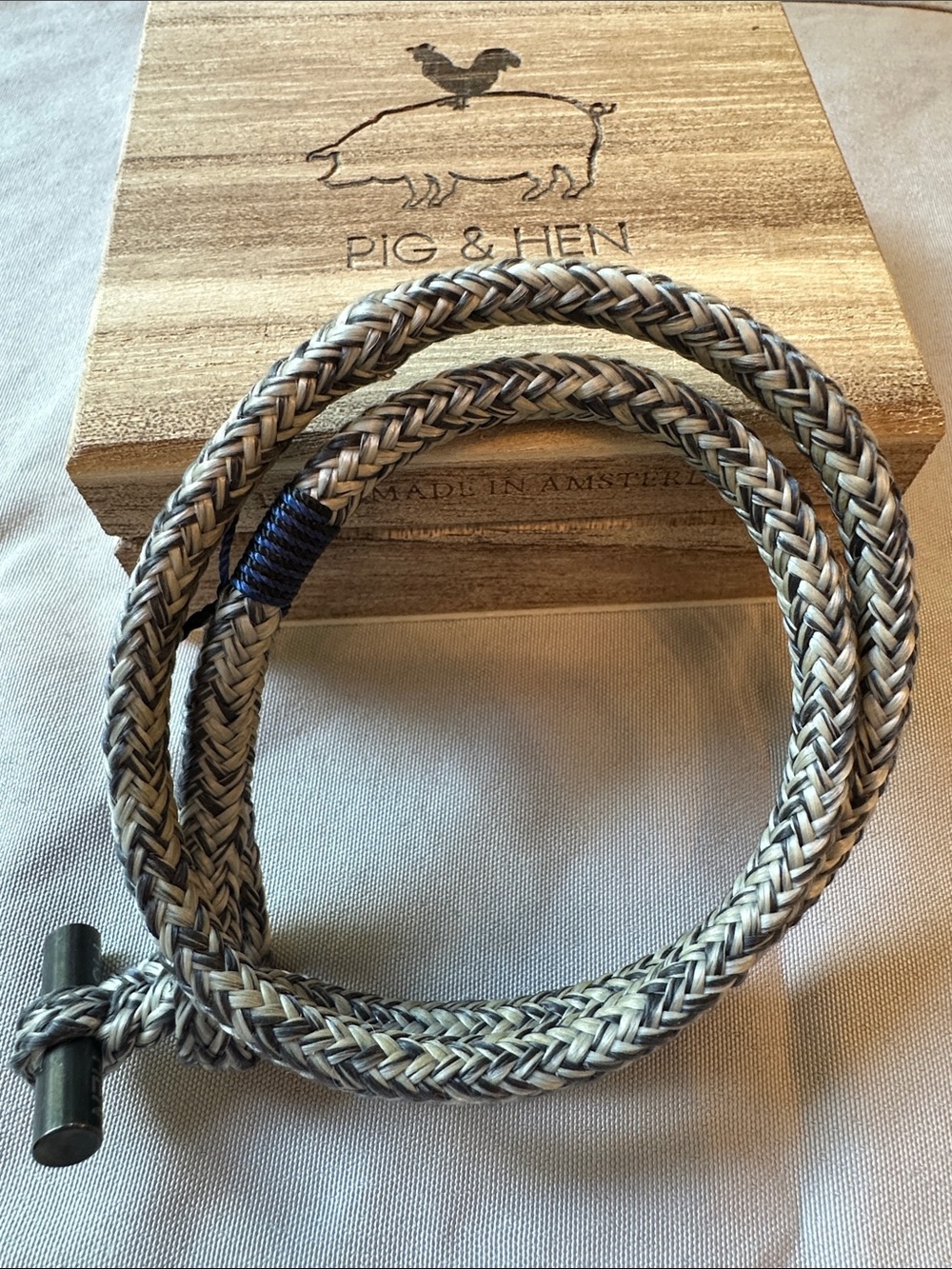 Pig & Hen Men's Braided Rope Bracelet in Natural Gray
